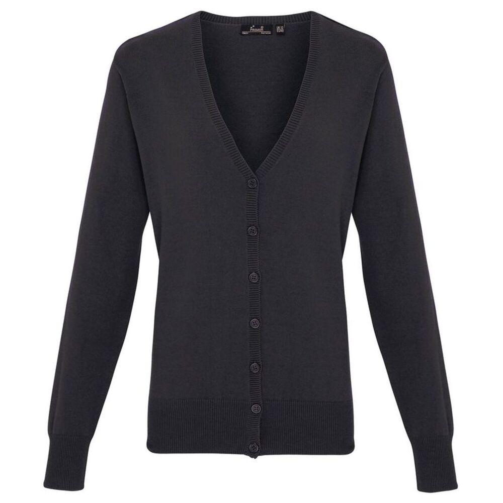 Premier Womens/Ladies Cotton Acrylic V Neck Cardigan / Charcoal